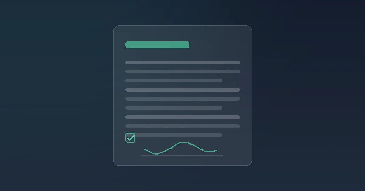Abstract form sheet with text lines, a jade tick and a signature line on navy