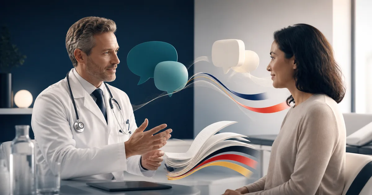An international medical consultation with an abstract language flow towards German documentation