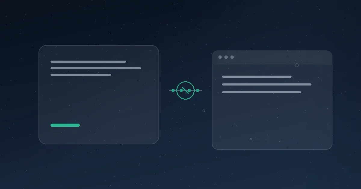 Abstrakte Grafik: geprüfter Entwurf links, Fenster eines Praxisverwaltungssystems rechts